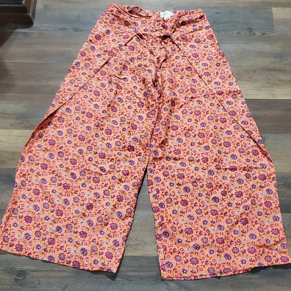 Chadwicks linen blend wide leg tie front lagenlook floral pants - Picture 1 of 7